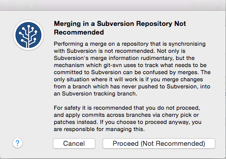 Merging in a Subversion repository Not Recommended